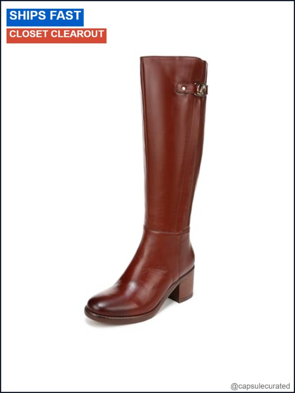 Leather Knee High Block Heel Boot Round Toe Side Zip Comfort